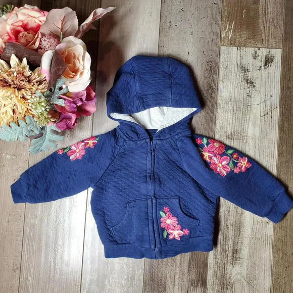 Blue and Pink Floral Embroidered Baby Girls Zip Up Jacket Size 12m NWOT - Picture 2 of 14